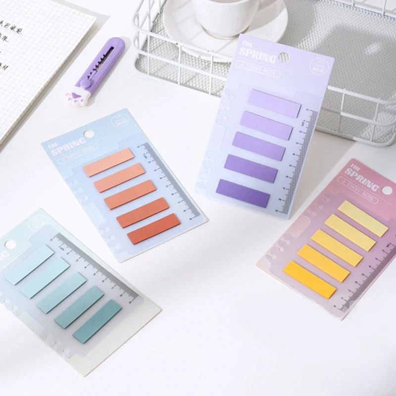 Закладки пластиковые "Deli", 12x44 мм, 100 штук, с линейкой, ассорти градиент