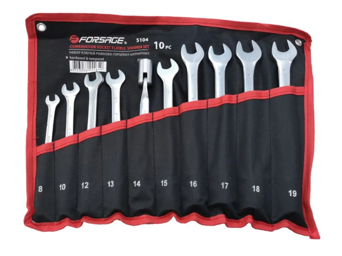 Набор ключей рожково-торцевых шарнирных 8, 10, 12-19 мм 10 пр Forsage F-5104