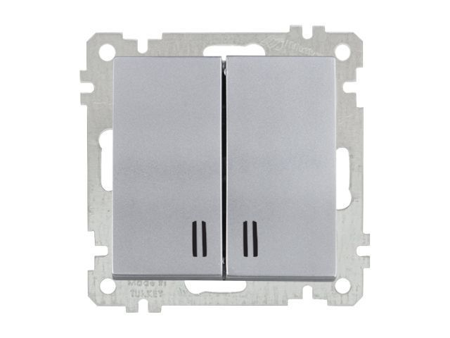 Выключатель 2-клав., с подсветкой, скрытый, винт. зажим серебро, ELITRA, 10 A, 250 V, IP 20 Mutlusan 2270 426 0292