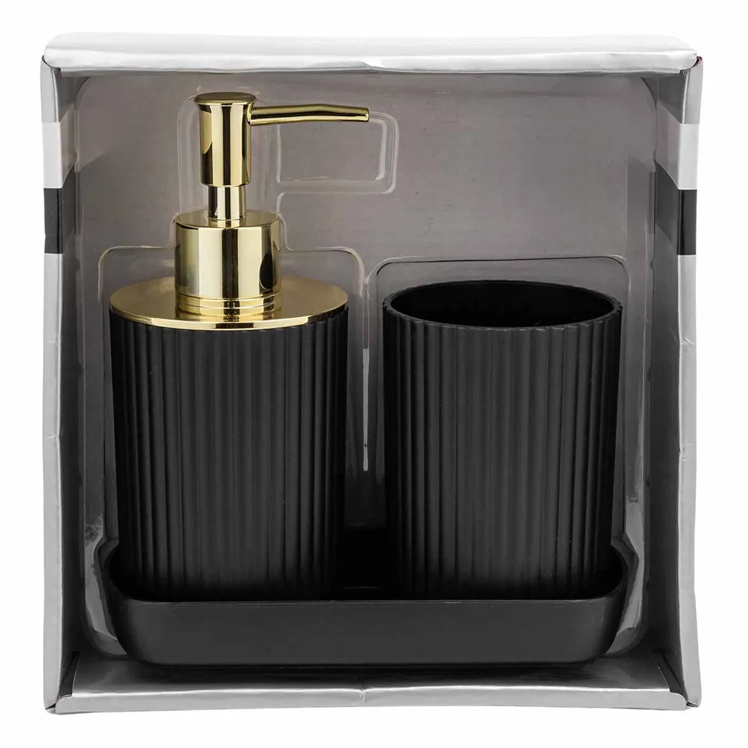 Набор для ванной комнаты 3 пр., дозатор для мыла, подставка для зубных щеток, лоток для аксессуаров La and Te beaute LT-BSP-8BK