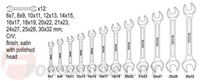 Набор ключей рожковых 6-32 мм 12 пр. CrV Yato YT-0381