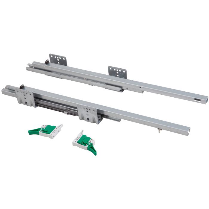 Направляющая скрытого монтажа L-450 с доводчиком ДСП16-18mm с замками компл. левая+правая AKS полное выдвижение SLIM SLIDE 62558