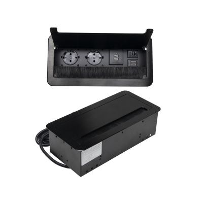 Выдвижной удлинитель Atlas USB, 2 розетки, 2xUSB, HDMI, LAN, черный AKS 78316