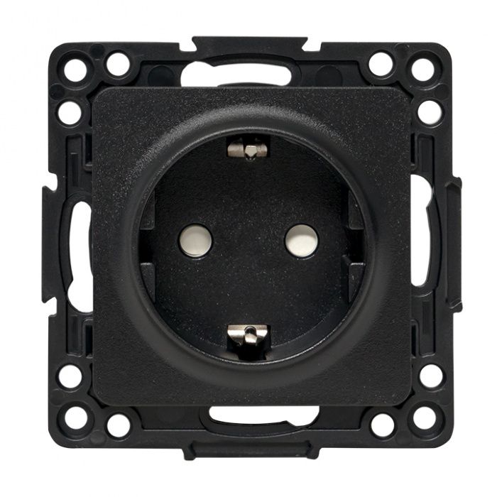 Стокгольм Механизм Розетки 1-местной с/з 16А в/к черный с защ, штор, EKF PROxima EZR16-028-20