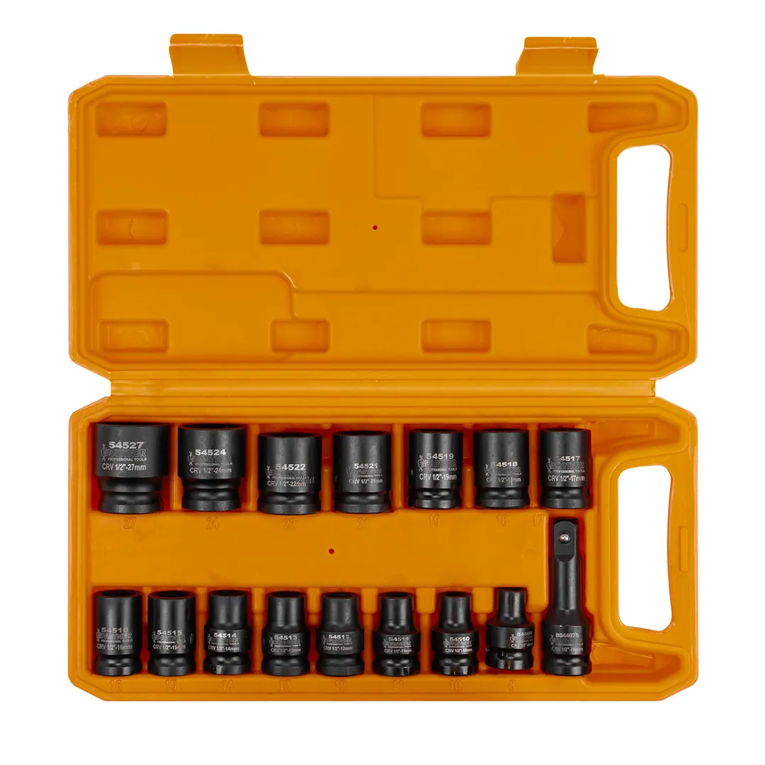 Набор ударных головок 8-27 мм 1/2'' 6-гр 16 пр, удлинитель 75 мм Partner PA-4179-5MPB