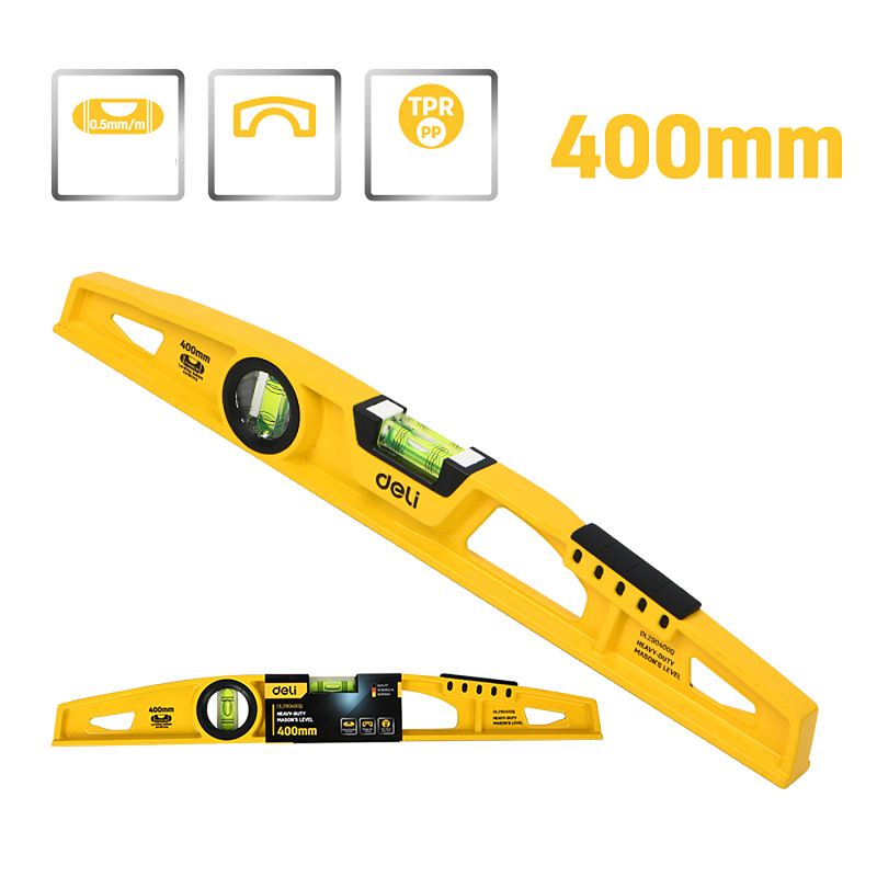 Уровень строительный  Deli YS EDL290400Q, литой, 400 мм, с двойным обзором, пузырьковый