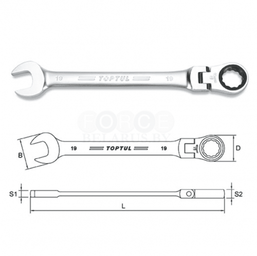 Ключ комбинированный с поворотной трещоткой Pro-Series Toptul серия AOAH