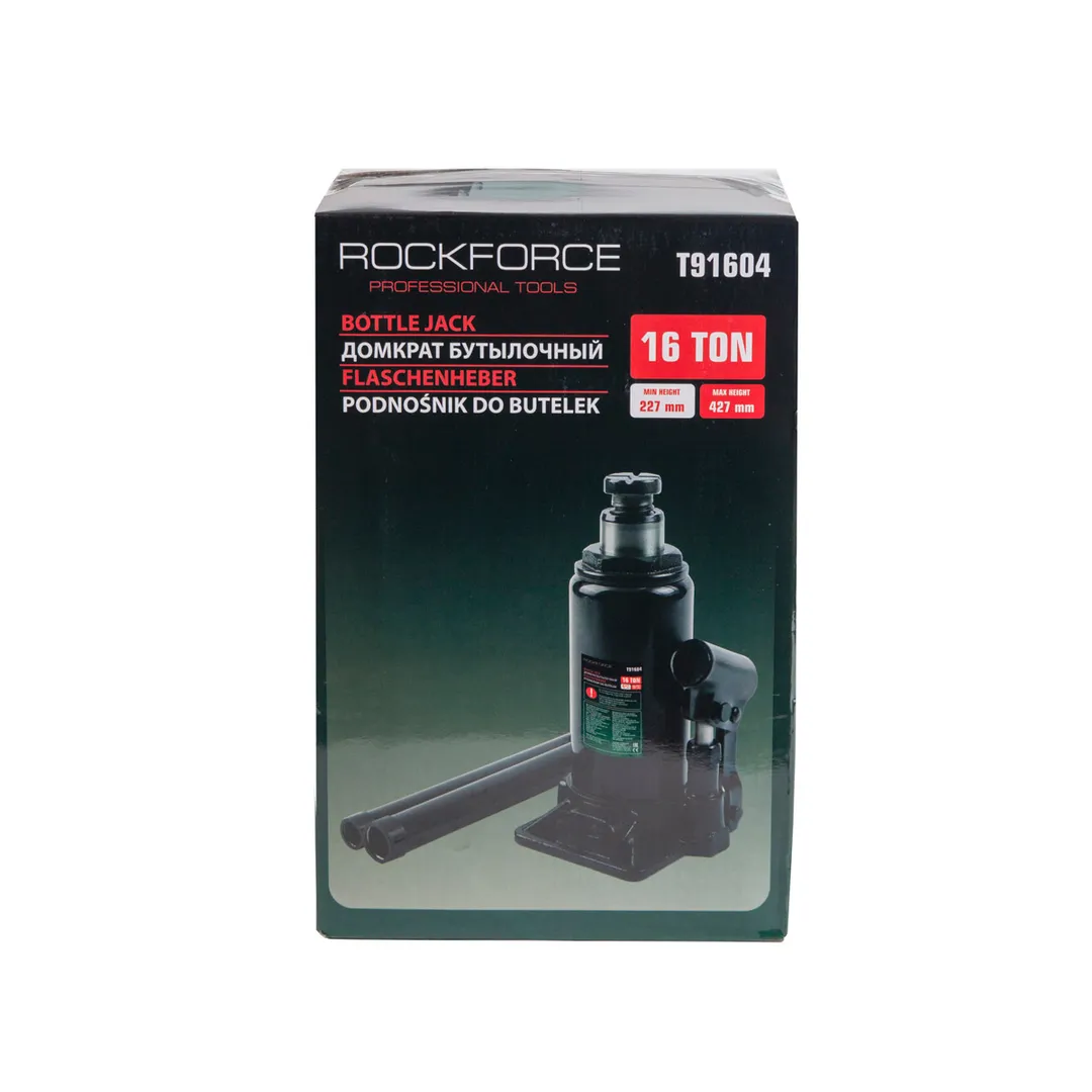 Домкрат бутылочный с клапаном 16 т, 227-427 мм, RockForce RF-T91604(Euro)
