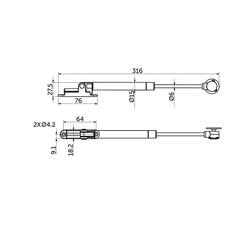 Подъемник газовый верхний 60N с доводчиком и фиксацией в положении серый AKS 73081