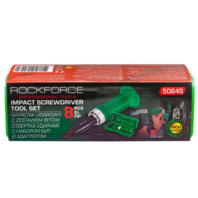 Отвертка ударная с набором бит и адаптером 8 пр RockForce RF-5064S