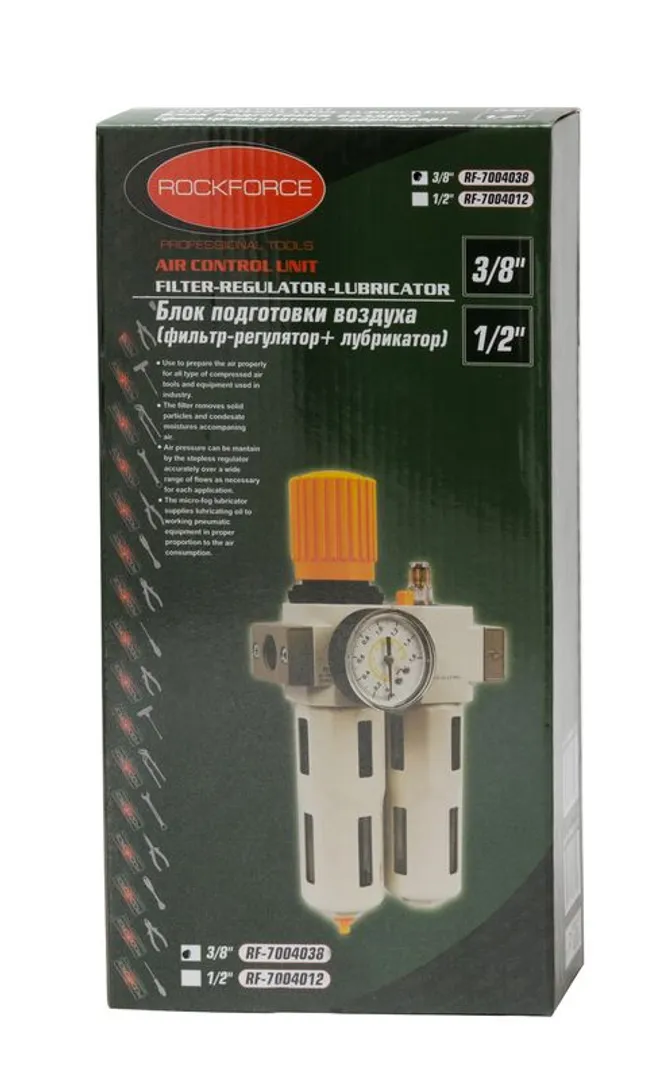 Блок подготовки воздуха ''Profi'' 3/8'', фильтр-регулятор, лубрикатор, 2000 л/мин, 16bar RockForce RF-7004038