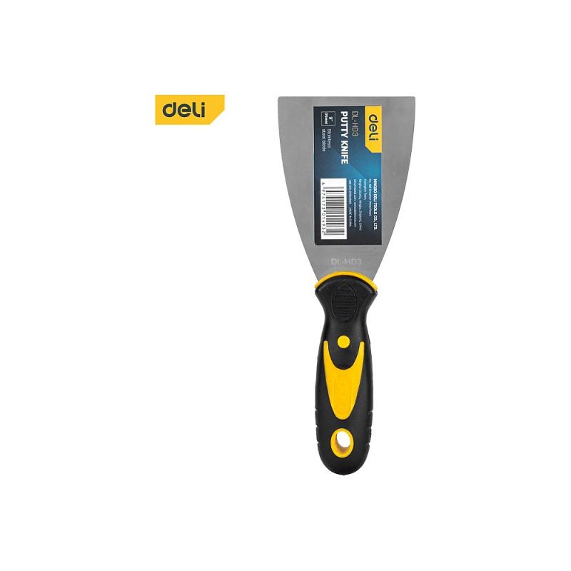 Шпатель нержавеющий Deli YS EDL-HD3, 75 мм, ручка 2K, черный, желтый