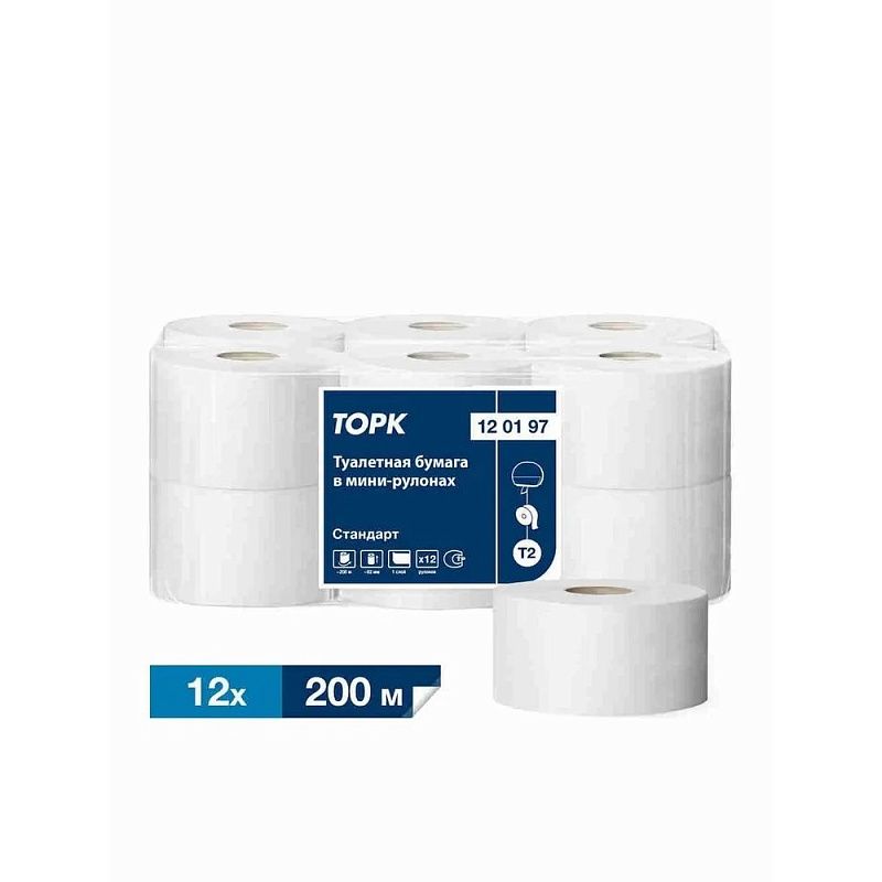 Бумага туалетная Tellus Стандарт, Т2, в мини рулоне, 200 м, 1 слой