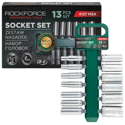 Набор глубоких головок 10-32 мм 1/2'' 6-гр 13 пр RockForce RF-4137 MSA