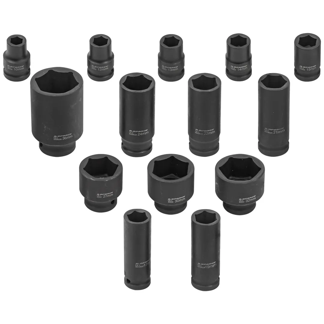 Набор головок ударных, коротких и глубоких 14 пр., 1/2'' 10-36 мм ILOforce IF-4149MPB