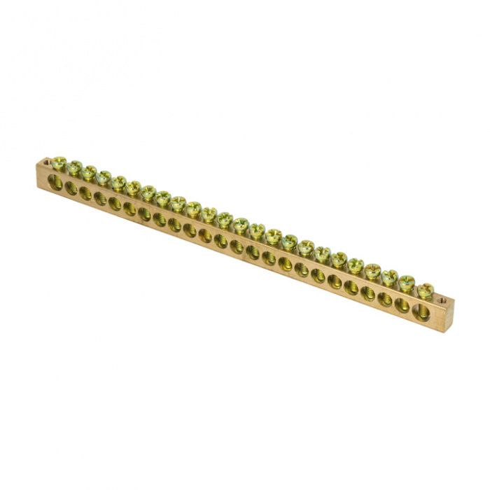 Шина PEN "ноль-земля" (8х12мм) 24 отверстия латунь крепеж по краям EKF PROxima sn0-125-24-k