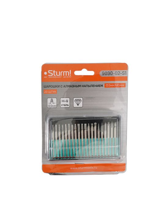 Набор шарошек, 20 шт, хвостовик 3 мм, Sturm! 9030-02-S1
