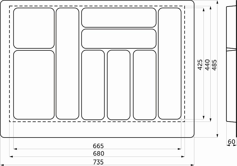 Лоток для столовых приборов 800 BASIC 735*485, серый AKS 114061
