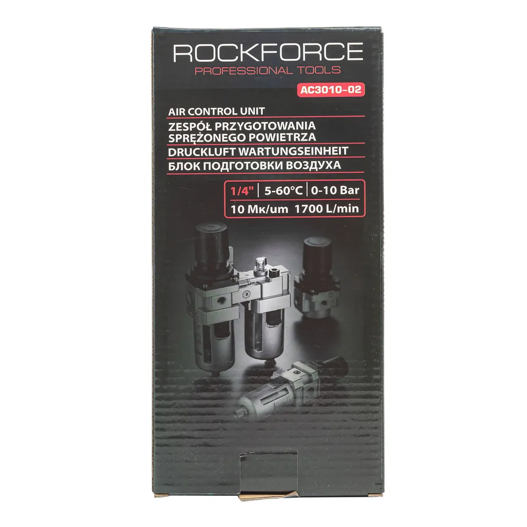 Блок подготовки воздуха, фильтр-регулятор + лубрикатор, 1/4" RockForce RF-AC3010-02