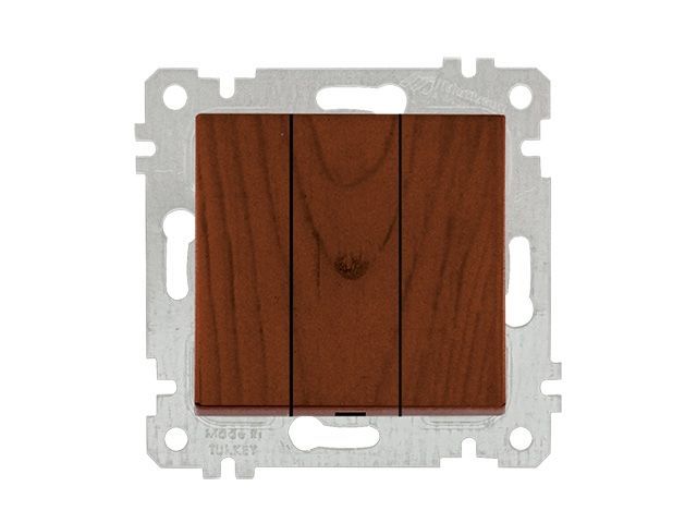Выключатель 3-клав., скрытый, без рамки, пруж. зажим, орех, RITA, 10 A, 250 V, IP 20, Mutlusan 22004090157