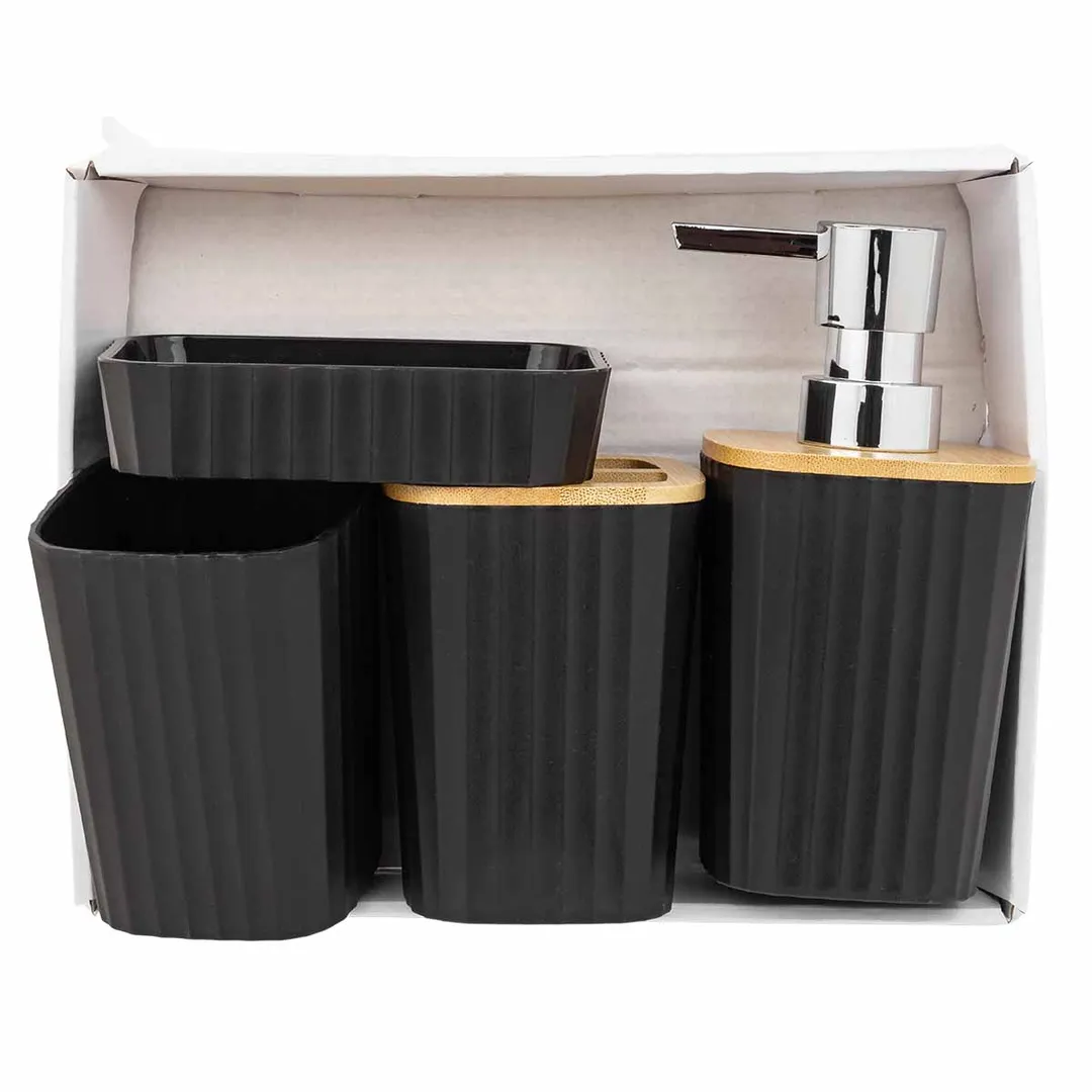 Набор для ванной комнаты 4 пр., мыльница, дозатор для мыла, подставка для зубных щеток, подставка для косметических аксессуаров La and Te beaute LT-BSP-6BK