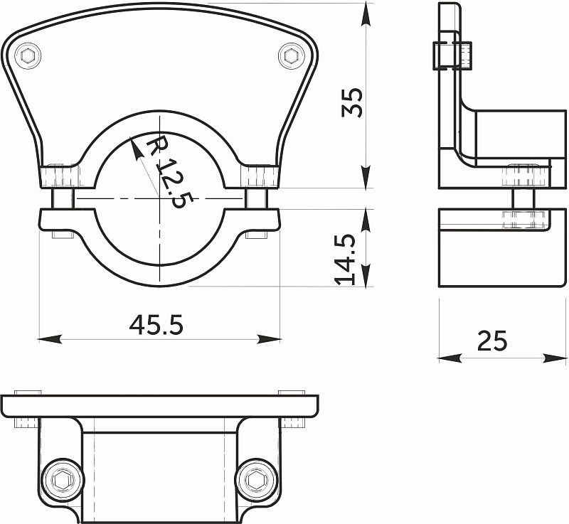 Держатель полки к трубе d25, 595, односторонний, черный AKS 116028
