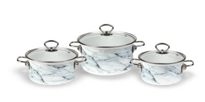 Набор кастрюль 1,9, 2,5, 3,7 л, мрамор Керченский металлургический завод 72304-Набор Белый мрамор