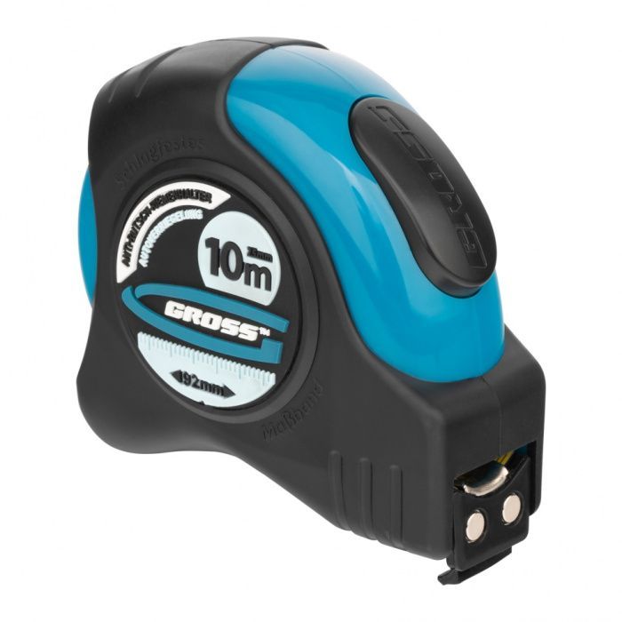 Рулетка ''Schlagfest'', 10 м.x25 мм., магнитный обрезиненный зацеп, двусторонняя шкала, автоматическая фиксация Gross 31115
