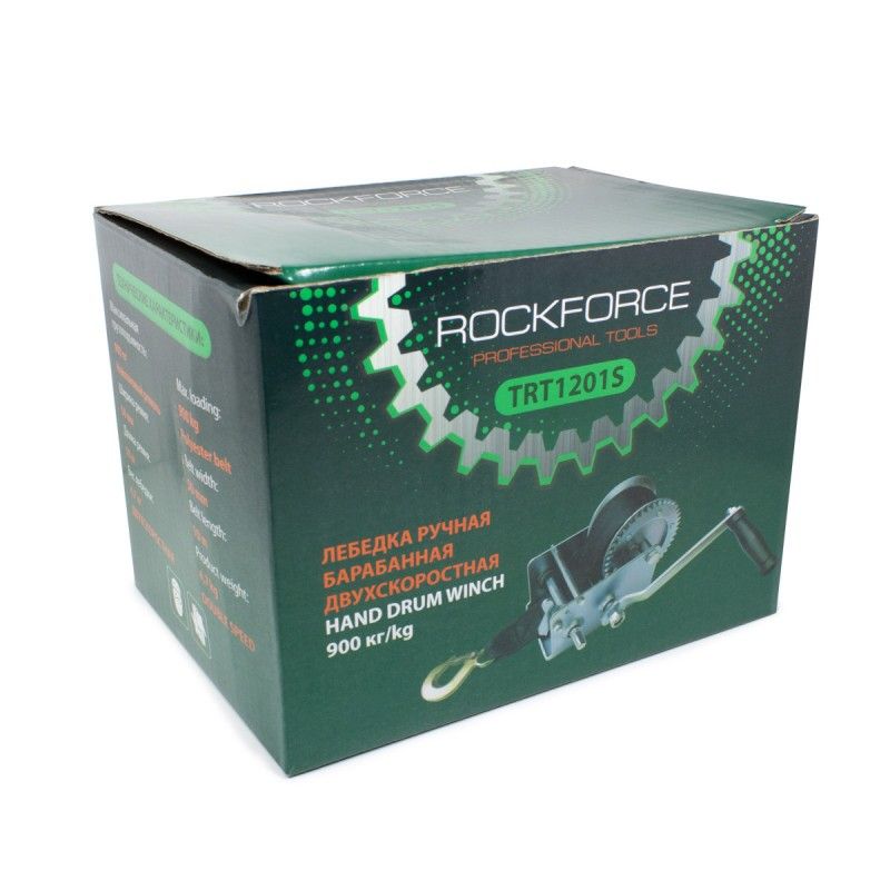 Лебедка ручная барабанная с нейлоновым ремнем 0.9 т. RockForce RF-TRT1201S