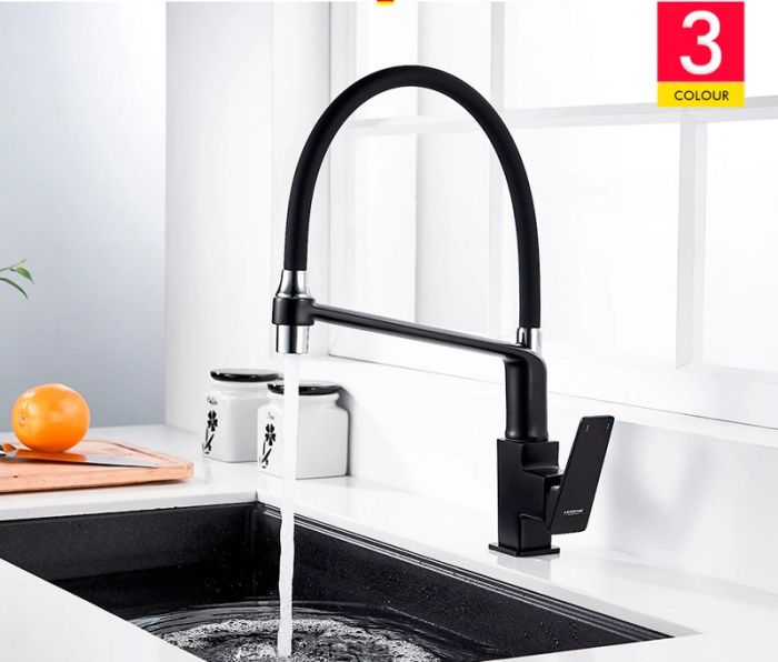 Смеситель для кухни с гибким изливом, латунь, черный Ledeme L4078B-2