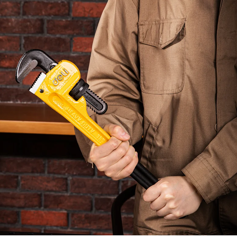 Ключ трубный Deli EDL2518, 410 мм, желтый, черный