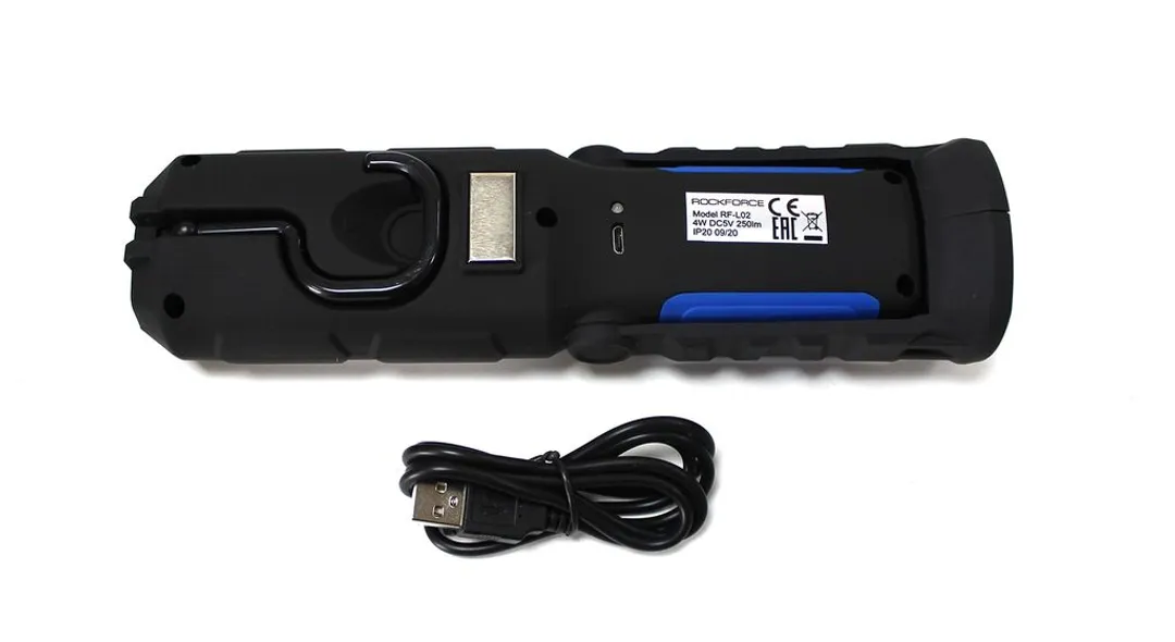 Лампа светодиодная аккумуляторная(4W COB+1W,2 магнита,крючок,180гр.,250Lm,2000mAh,зарядка12V,время раб.5ч,время заряд.3ч) RockForce RF-L02