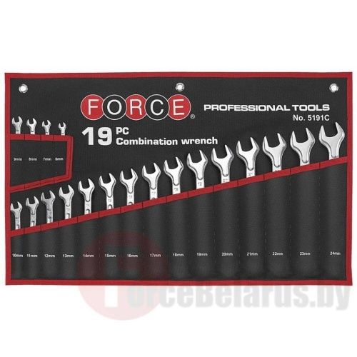 Набор комбинированных гаечных ключей на полотне 6-24 мм 19 пр. Force 5191C