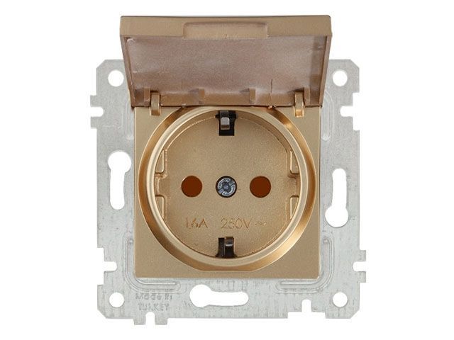 Розетка 1-ая, скрытая, без рамки, с/з, шторки,с крышкой, золото, RITA, 16 A, 250 V, IP 20, Mutlusan 22006110280
