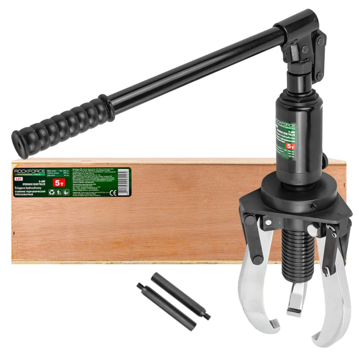Съемник гидравлический трехзахватный 5 т, Øзахват 50-250 мм, глубина 140 мм, ход штока-50 мм, Øштока 12 мм, Ø цилиндра 45 мм RockForce RF-L5S