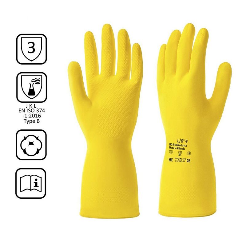 Перчатки латексные с х/б покрытием HQ Profiline р-р L желтый