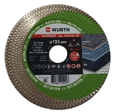 Алмазный диск по плитке 1A1R WCGM20 d125х22,2х2,0х20 мм WÜRTH 1668206125