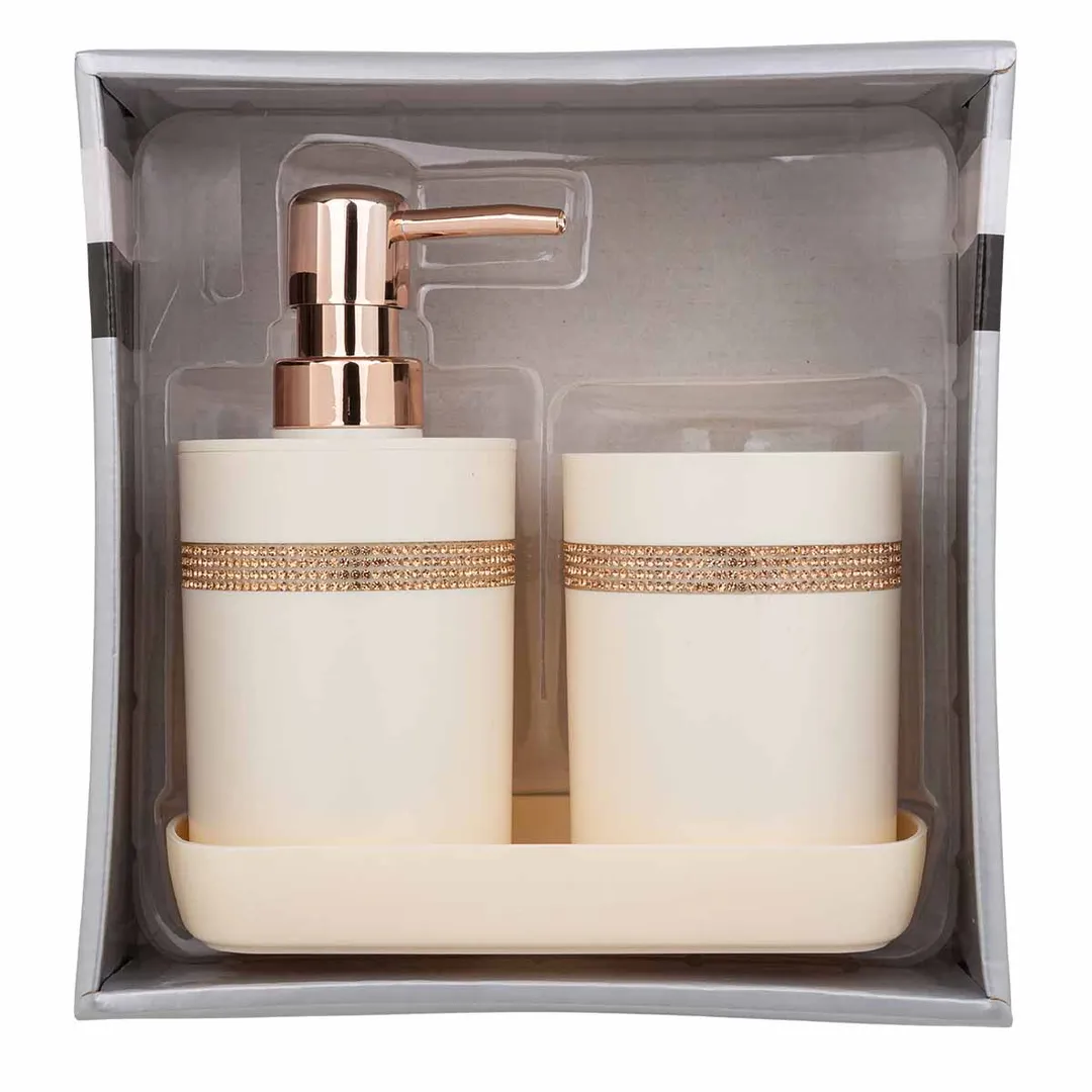 Набор для ванной комнаты 3 пр., дозатор для мыла, подставка для зубных щеток, лоток для аксессуаров La and Te beaute LT-BSP-13WH