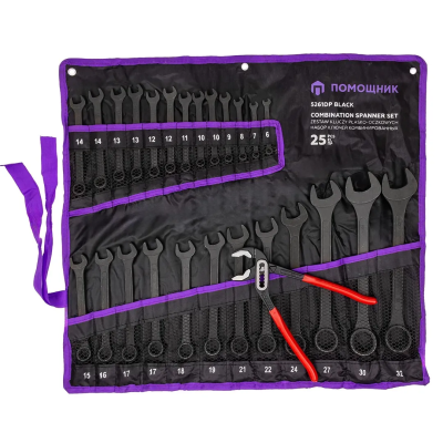 Набор комбинированных ключей 6-32 мм, пассатижи 250 мм, 26 пр Помощник 5261DP+1 BLACK
