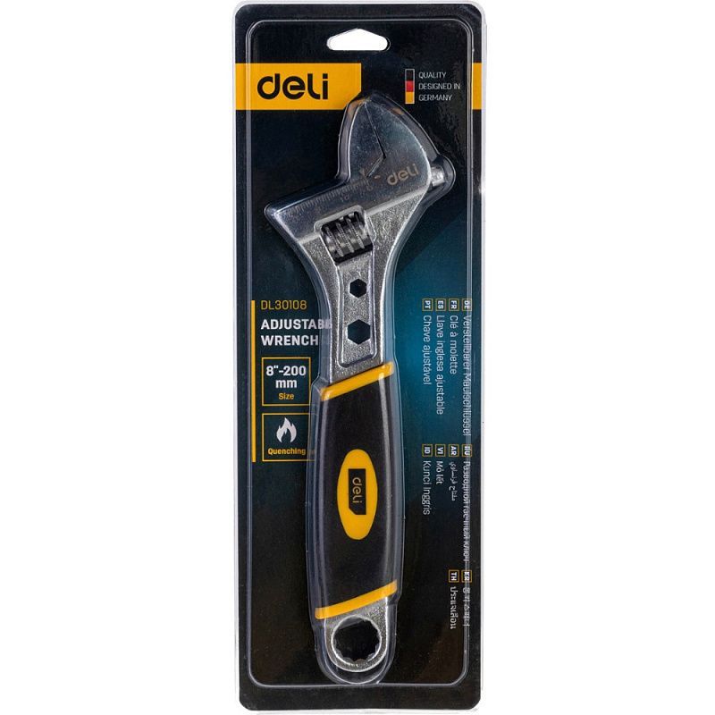 Ключ разводной Deli EDL30108, 200 мм, черный, желтый