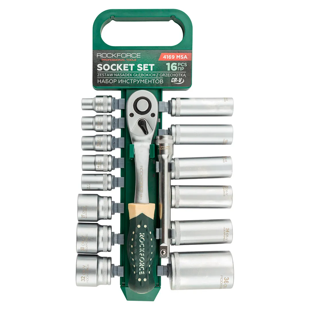 Набор глубоких и коротких головок 8-36 мм 1/2'' 6-гр 16 пр RockForce RF-4169 MSA