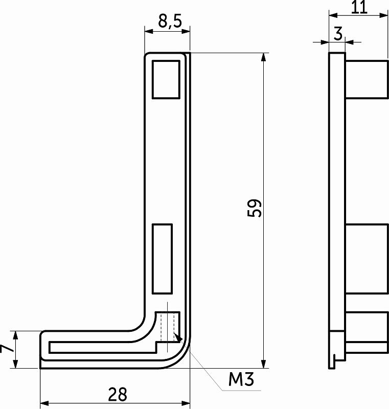 Комплект заглушек металлич. к профилю Gola, L-образных (левая+правая) черный 3 AKS 67684