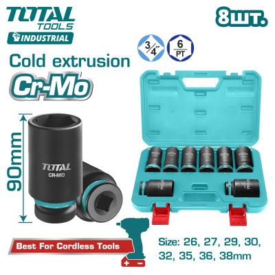 Набор глубоких ударных головок 26-38 мм 6-гр 3/4" 8 пр TOTAL THKISD34082L