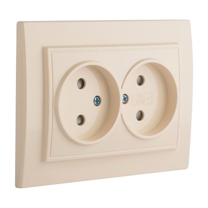 Розетка 2-мест, СП б/з 10А бежевый с защ, штор, Минск EKF ERR10-102-200