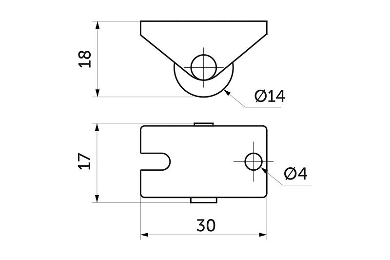 Ролик меб. d14 h18 прямоходящий, черный РП PL 100512