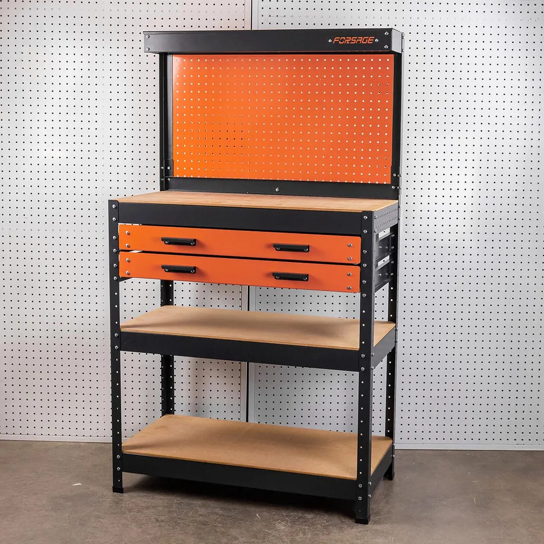 Верстак металлический 800х400х1400 мм с двумя выдвижными полками Forsage F-WT00304
