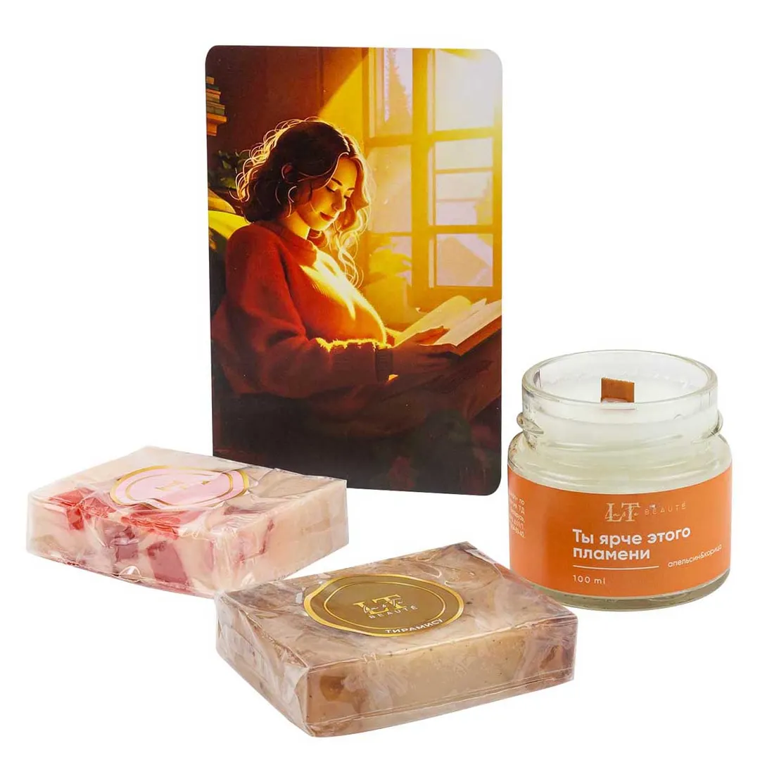 Набор "Атмосфера", свеча ароматизированная Корица, мыло ''Клубничное суфле'', мыло ''Тирамису'' La and Te beaute LT-SPA-25