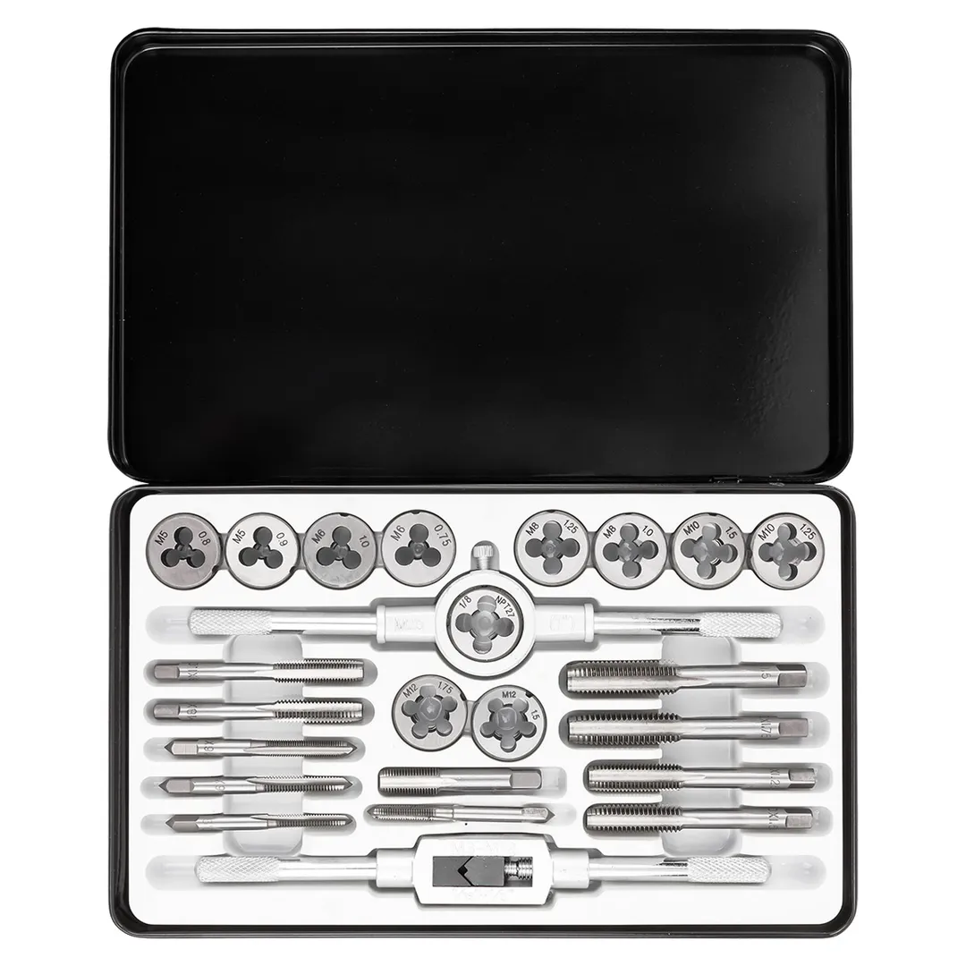 Набор метчиков и плашек метрический 24 пр М5х0.8/0.9, М6х0.75/1, М8х1/1.25, М10х1.25/1.5, М12х1.5/1.75 Scheppach Sch-M024-1