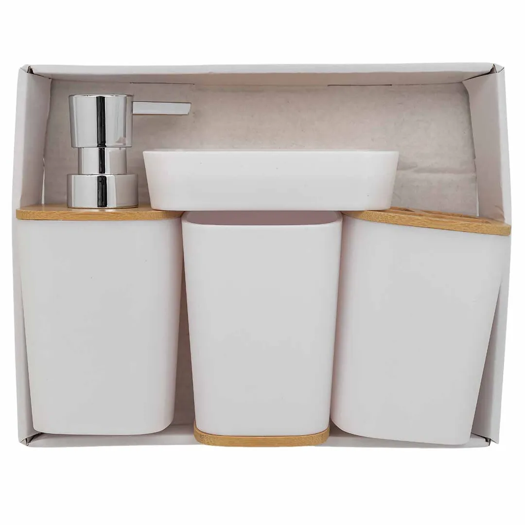 Набор для ванной комнаты 4 пр., мыльница, дозатор для мыла, подставка для зубных щеток, подставка для косметических аксессуаров La and Te beaute LT-BSP-1WH