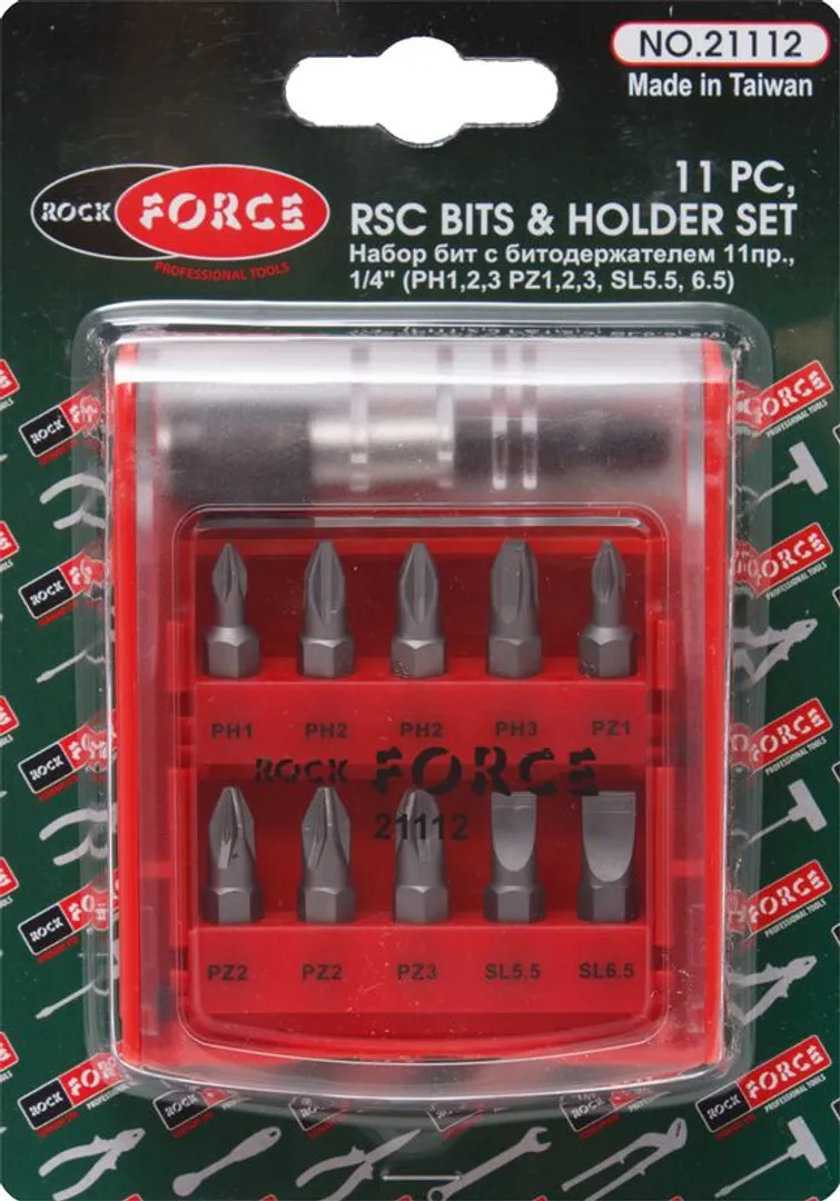 Набор бит с битодержателем 11 пр. PH, PZ, SL 1/4'' RockForce RF-21112